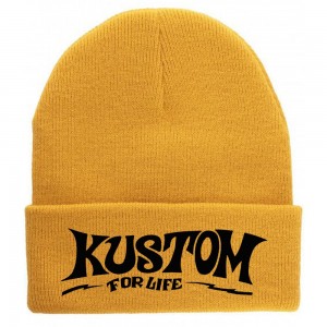 Dragstrip Kustom  for life mustard beanie hat